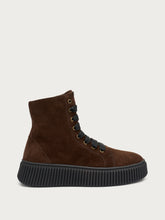 Suede combat boots with grooved sole - Cocoa | FRAU