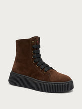 Suede combat boots with grooved sole - Cocoa | FRAU