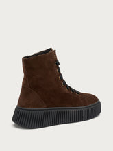 Suede combat boots with grooved sole - Cocoa | FRAU