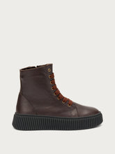 Leather combat boots with grooved sole - WOODblack | FRAU