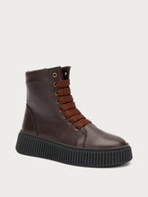 Leather combat boots with grooved sole - WOODblack | FRAU