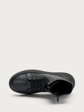 Leather combat boots with grooved sole - BLACKblack | FRAU