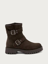 Nubuck ankle boots with buckles and lug sole - Chocolate | FRAU