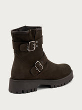 Nubuck ankle boots with buckles and lug sole - Chocolate | FRAU
