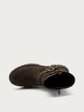 Nubuck ankle boots with buckles and lug sole - Chocolate | FRAU
