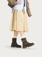 Nubuck ankle boots with buckles and lug sole - Chocolate | FRAU