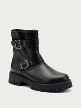 Leather ankle boots with buckles and lug sole - Black | FRAU