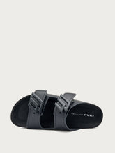 Two-strap leather sliders with logo - Black | FRAU