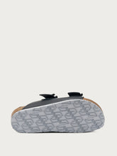 Two-strap leather sliders with logo - Black | FRAU