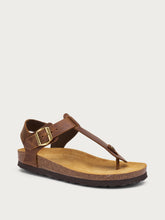 Oiled nubuck thong sandals with cork footbed - Cognac | FRAU