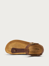 Oiled nubuck thong sandals with cork footbed - Cognac | FRAU