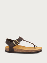 Oiled nubuck thong sandals with cork footbed - Dark Brown | FRAU