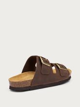 Pantoletten mit doppeltem Riemen aus gefettetem Nubukleder - Dunkelbraun | FRAU