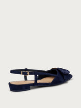 Suede slingbacks with raffia-covered buckle - Navy Blue | FRAU