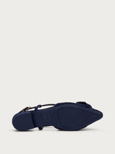 Suede slingbacks with raffia-covered buckle - Navy Blue | FRAU