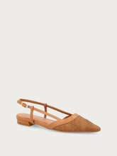 Herringbone-effect raffia slingbacks - Caramel | FRAU