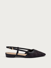 Herringbone-effect raffia slingbacks - Black | FRAU