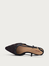 Herringbone-effect raffia slingbacks - Black | FRAU