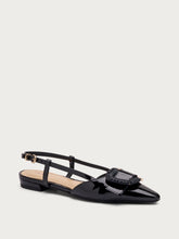Patent leather slingbacks with raffia detail - Black | FRAU