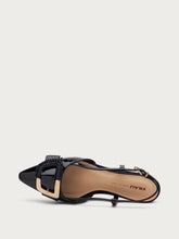 Patent leather slingbacks with raffia detail - Black | FRAU