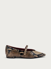 Snake-print leather pointed-toe ballet flats - Taupe | FRAU