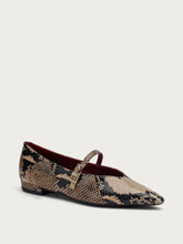Snake-print leather pointed-toe ballet flats - Taupe | FRAU