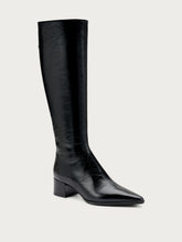 Heeled boots in shiny creased-effect leather - Black | FRAU