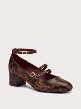 Snake-print leather Mary Janes with straps - Coffee | FRAU