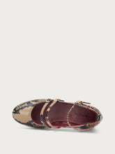 Snake-print leather Mary Janes with straps - Taupe | FRAU