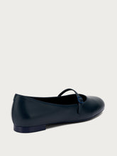 Leather ballet flats with strap - Navy | FRAU