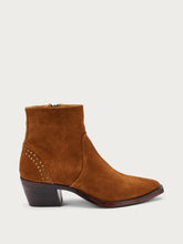 Suede Texan ankle boots with studs - Light tan | FRAU