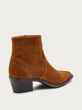 Suede Texan ankle boots with studs - Light tan | FRAU