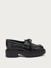 Leather boat shoes with double welt sole - Black | FRAU