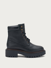 Leather combat boots with double welt sole - Black | FRAU