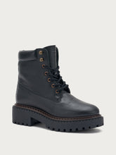 Leather combat boots with double welt sole - Black | FRAU