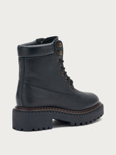 Leather combat boots with double welt sole - Black | FRAU