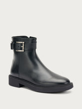 Leather ankle boots with buckle - Black | FRAU