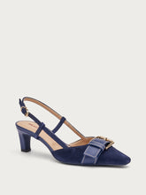 Slingback aus Veloursleder mit Schnalle - Marineblau | FRAU