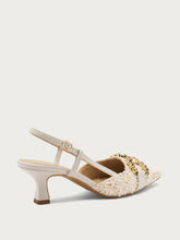 Bejewelled bouclé slingbacks with heel - Gold Beige | FRAU