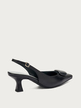 Leather slingbacks with accessory - Black | FRAU