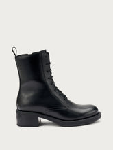 Leather heeled combat boots - Black | FRAU