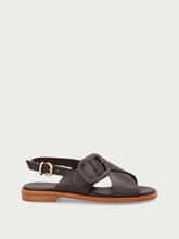 Leather sandals with tonal buckle - Dark Brown | FRAU