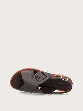 Leather sandals with tonal buckle - Dark Brown | FRAU