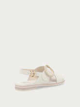 Leather sandals with round buckle - Off White | FRAU