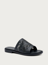 Laser-etched leather sliders - Black | FRAU