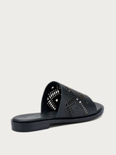 Laser-etched leather sliders - Black | FRAU