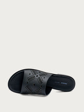 Laser-etched leather sliders - Black | FRAU
