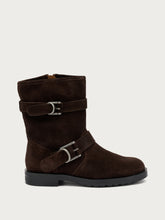 Suede double-buckle biker boots - Chocolate | FRAU