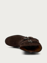 Suede double-buckle biker boots - Chocolate | FRAU