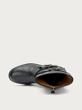 Leather double-buckle biker boots - Black | FRAU